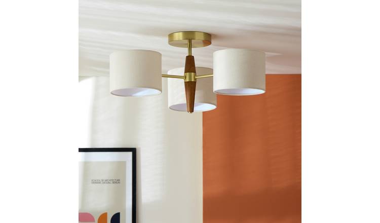 Habitat Century Wood 3 Light Flush Ceiling Light - Natural