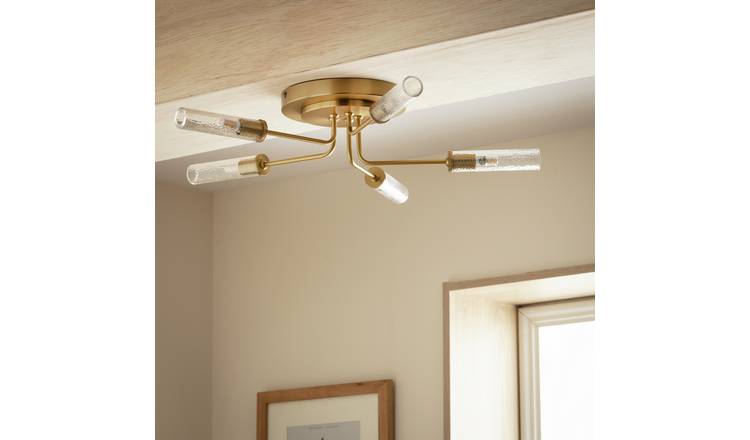 Habitat Hammered Glass 5Light Semi Flush Ceiling Light-Brass