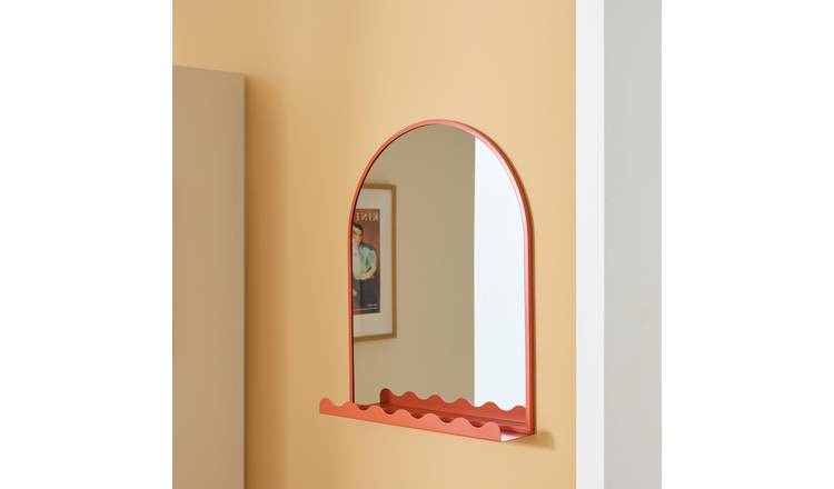 Habitat Burnt Orange Metal Arch Mirror with Shelf - 50x62cm
