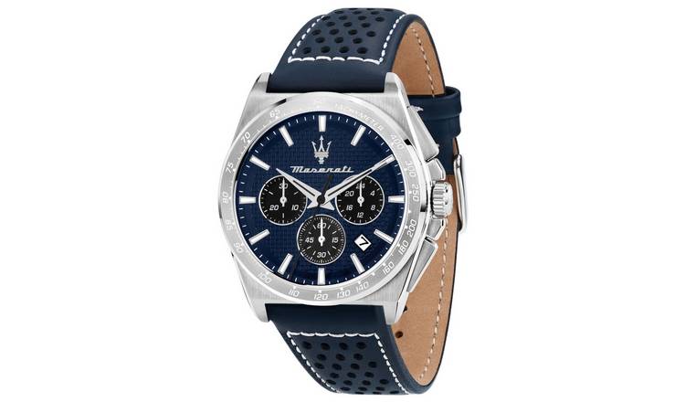 Maserati Men's Blue Leather Strap Watch