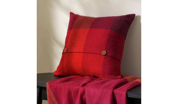 Argos Home Herringbone Check Cushion - Red - 43x43cm