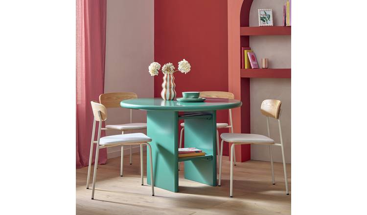 Habitat Geller Green Dining Table and 4 Natural Chairs 