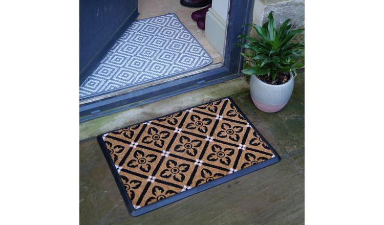 Mighty Mats Rubber Mono Geo Cut Pile Doormat - 40x60cm