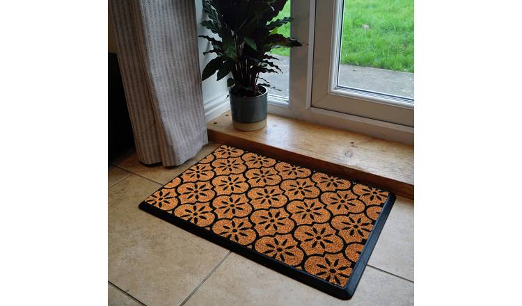 Mighty Mats Rubber Tray Black Geo Cut Pile Doormat - 40x60cm