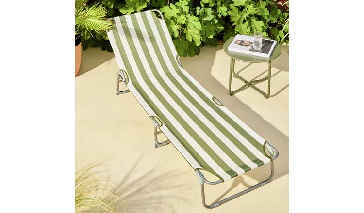 Argos Home Folding Metal Sunlounger - Green and White