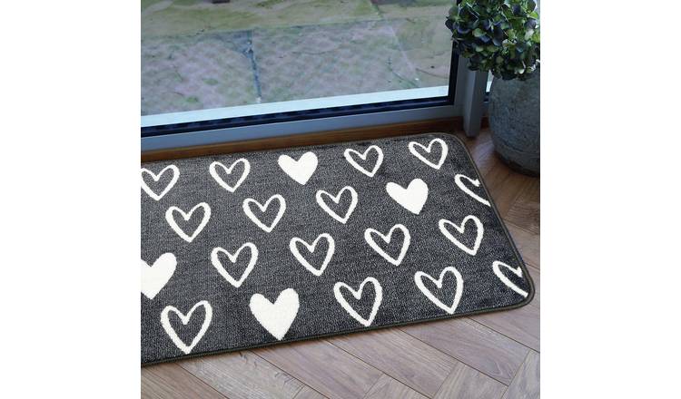 Mighty Mats Supersoft Washable Grey Hearts Doormat - 50x75cm
