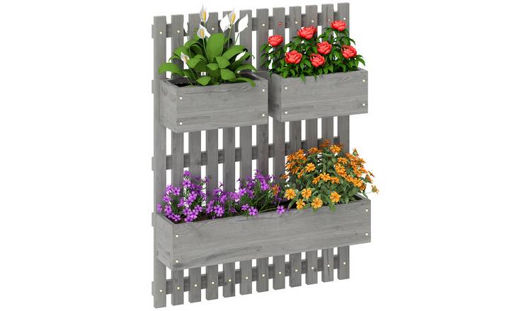 Outsunny Wooden Wall Mounted Garden Planters with Trellis - Grey