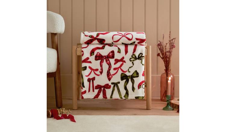 furn Festive Bows Fleece Throw - White - 140x180cm