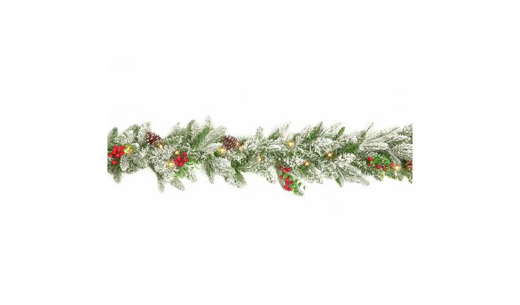 National Tree Prelit 50 LEDs Snowberry Pine Garland