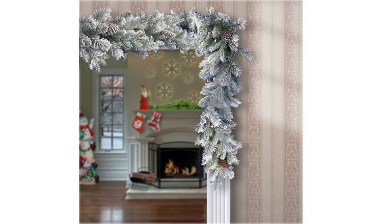 National Tree 2.7m Prelit Snowberry Pine Garland