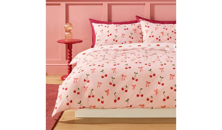Argos Home Cherry Hearts Pink Bedding Set - Superking