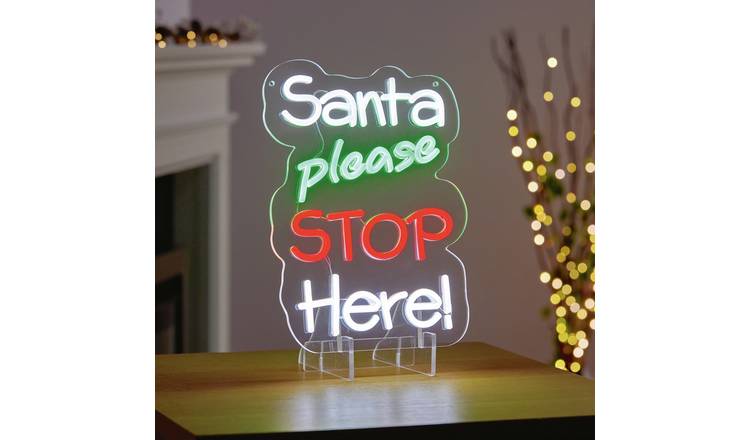 Premier Decoration 35cm  Santa Please Stop Here Neon Sign