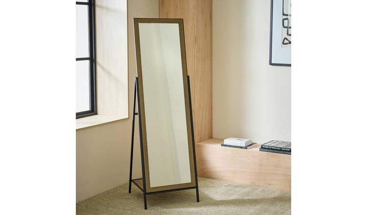 Habitat Black Metal & Wood Freestanding Mirror - 147x45cm