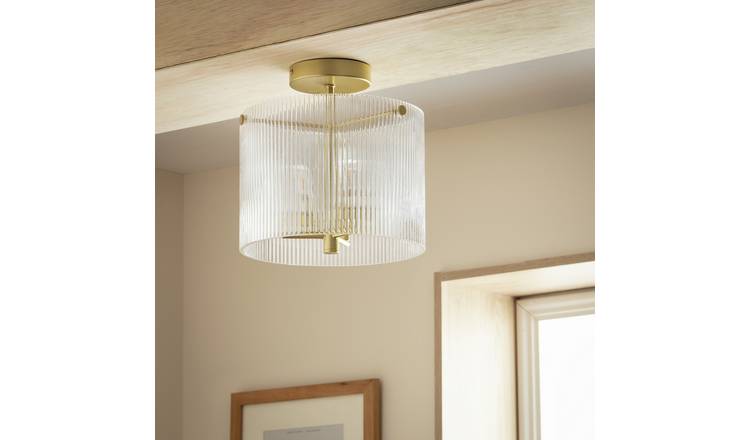 Habitat Ribbed Glass Jar Flush Ceiling Light - Brass