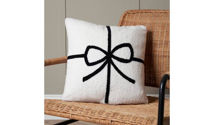 BHS Present Bow Cushion - White - 42x42cm