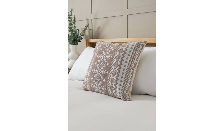 BHS Fairisle Cushion - Brown & Cream - 42x42cm