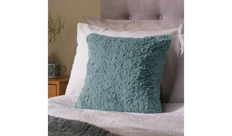 Habitat Faux Fur Textured Cushion - Blue - 43x43cm