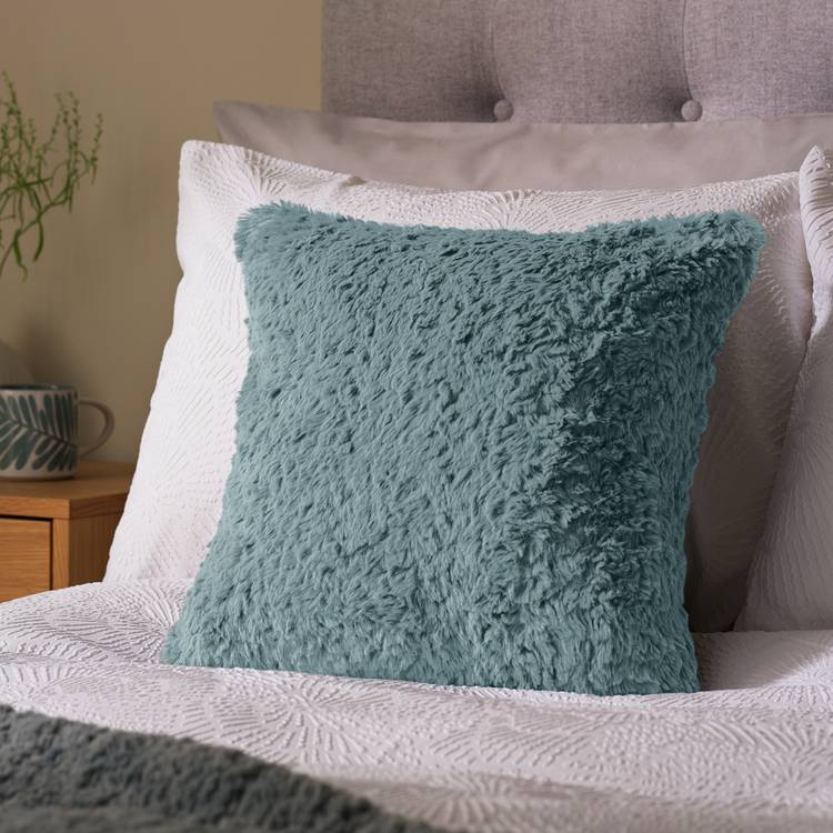 Habitat Faux Fur Textured Cushion - Blue - 43x43cm 0