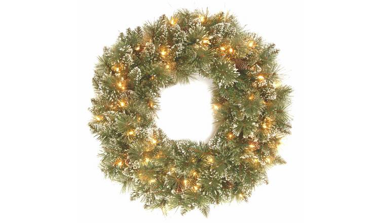 Premier 60cm Prelit Glittery Bristle 50 LED Christmas Wreath