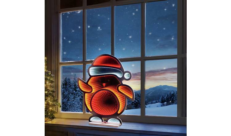 Premier 60cm Robin with Santa Hat Tabletop Infinity Mirror