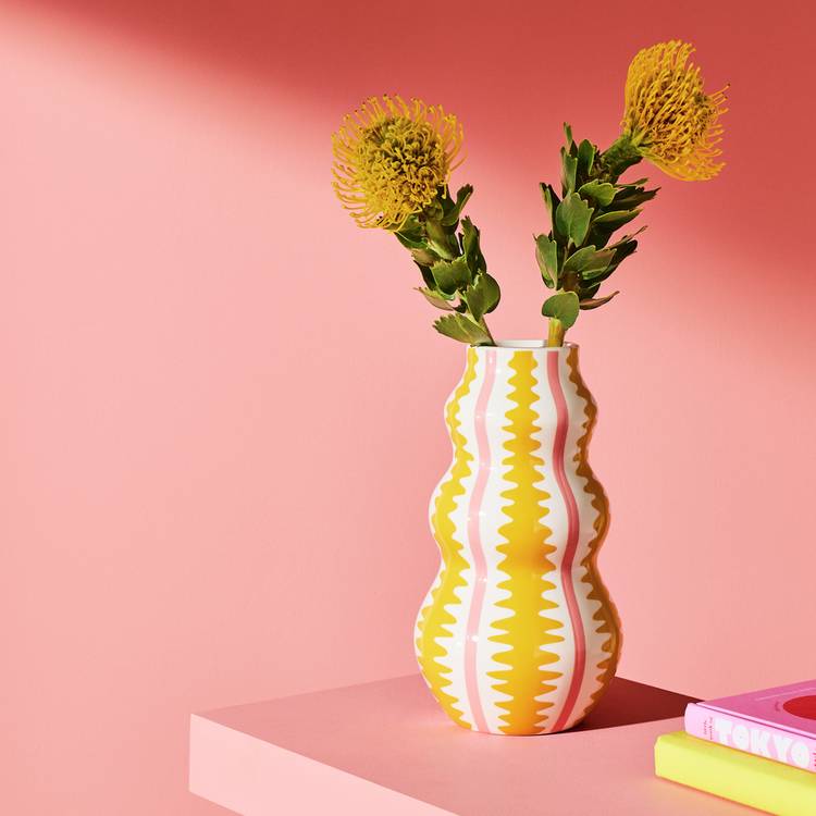 Habitat Stripe Ceramic Pink & Yellow Wiggle Vase 0