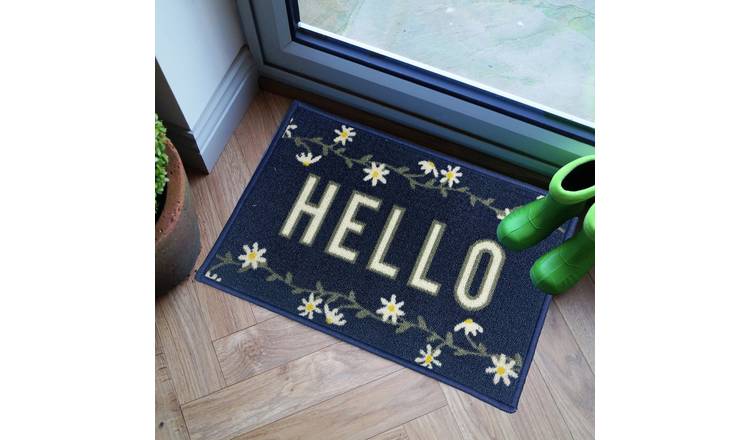 Primeur Mighty Mats Hello Daisy Navy Doormat - 60x40cm