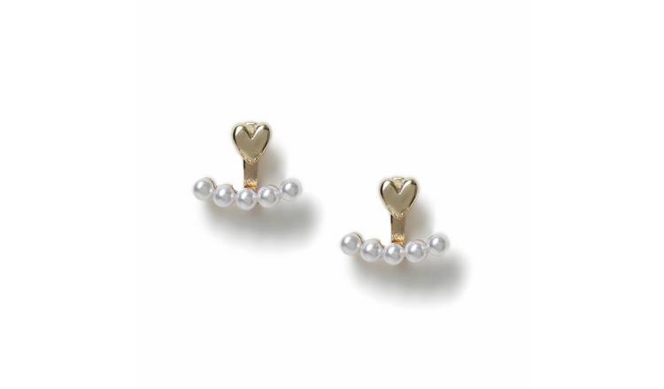 Freedom Yellow Gold Heart Pearl Stud Earrings