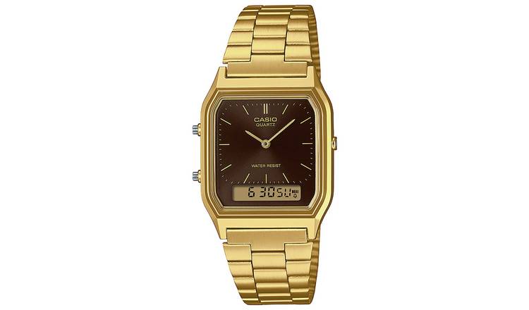 Casio Classic Brown Dial Dual Display Stainless Steel Watch