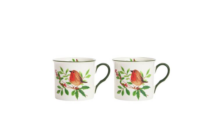 Argos Home Robin Set of 2 Stoneware Mugs - Cream
