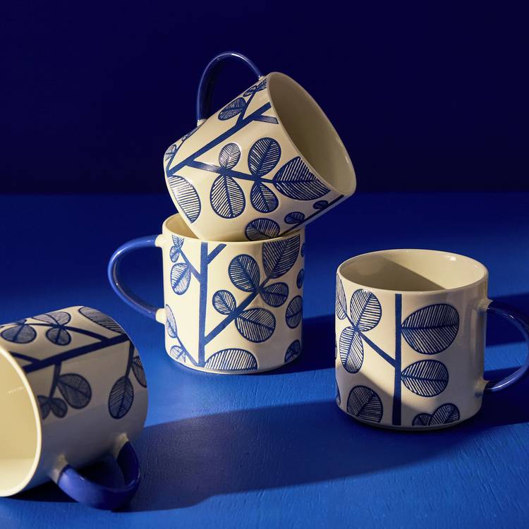 Habitat Blue Leaf Set of 4 Stoneware Mugs - Blue 0
