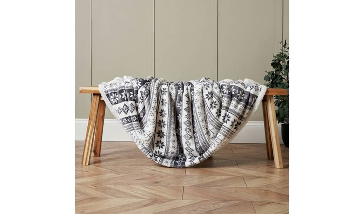 BHS Fairisle Mono Throw - White - 140x180cm