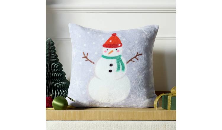 Argos Home Snowman Fleece Cushion - Blue - 43x43cm