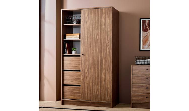 Argos Home Malibu 1 Door 3 Drawer Sliding Wardrobe - Walnut