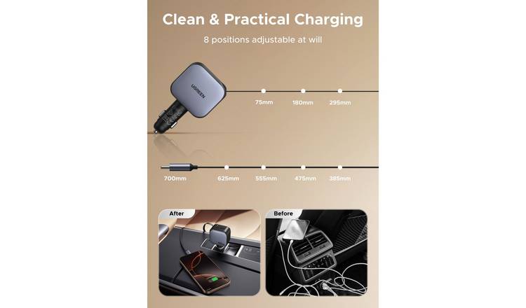 UGREEN 90W Car Charger with 60W Retractable USB-C Cable 7