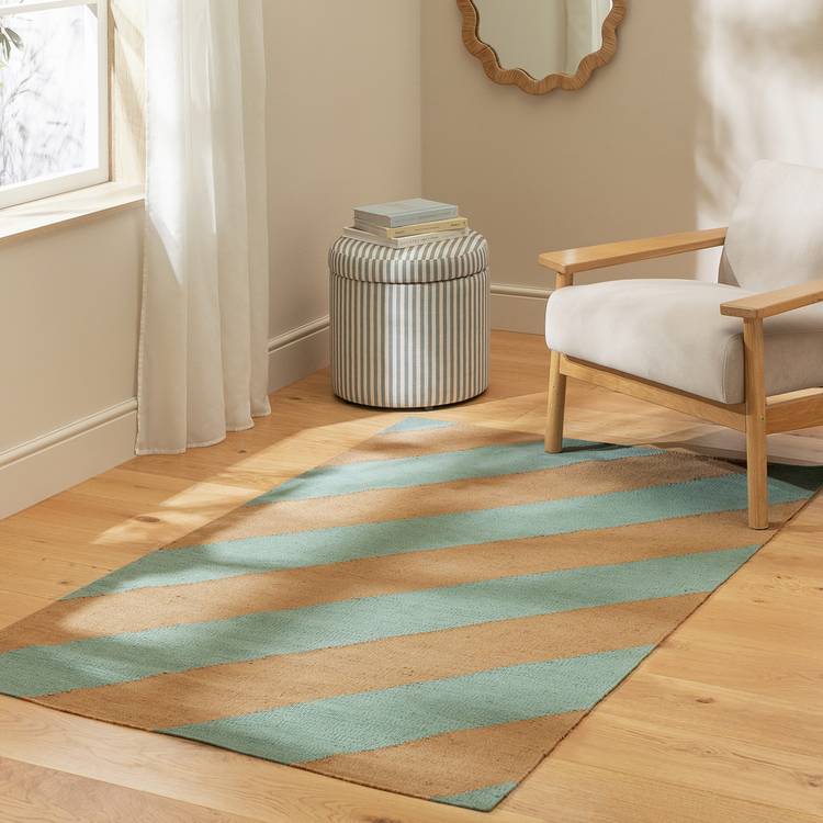 Habitat Archive Diagonal Stripe Blue Flatweave Rug-160x230cm 0