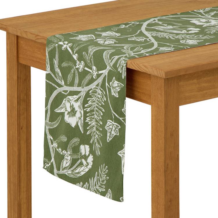 Habitat Floral Reversible Cotton Table Runner - Green 0