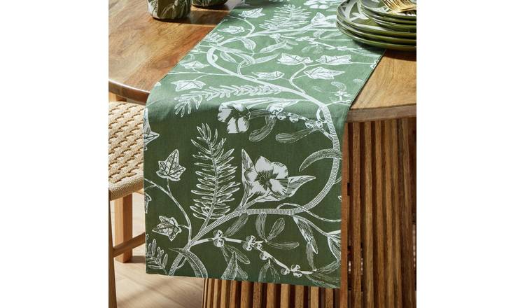 Habitat Floral Reversible Cotton Table Runner - Green