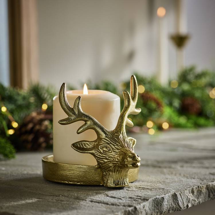 Habitat Stag Pillar Candle Holder - Gold 0