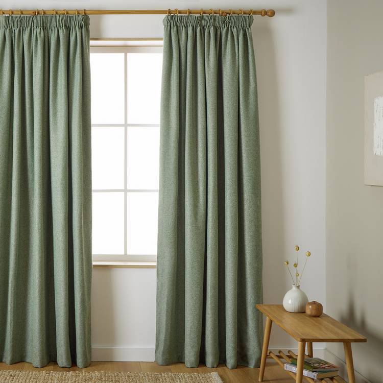 Habitat Herringbone Pencil Pleat Curtain - Green - 137x117cm 0