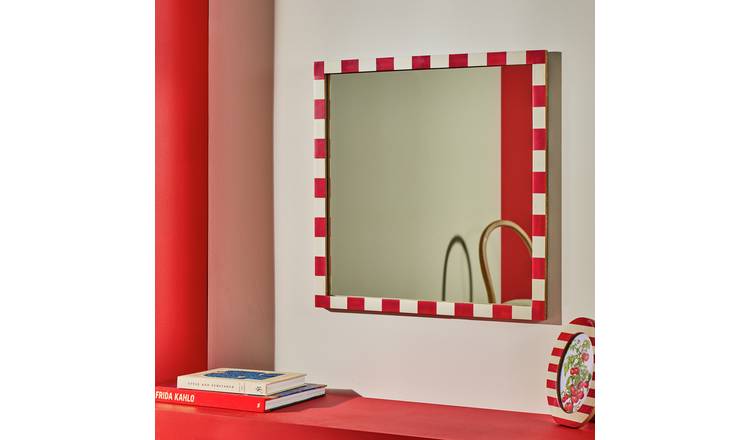 Habitat Striped Red Resin Square Wall Mirror - 51x51cm