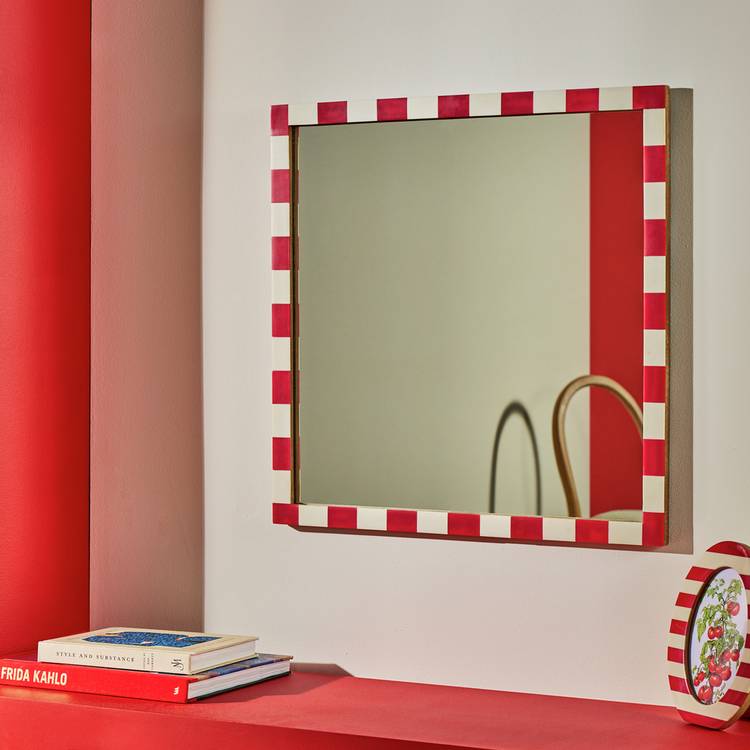 Habitat Striped Red  Resin Square Wall Mirror - 51x51cm 0