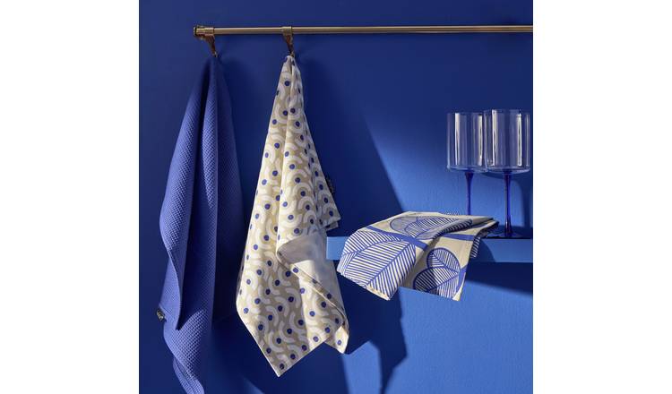 Habitat Set of 3 Tea Towels - Blue Leave & Wiggle