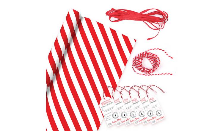 Argos Home Roll of 10m Candy Cane Wrapping Paper With 6 Tag
