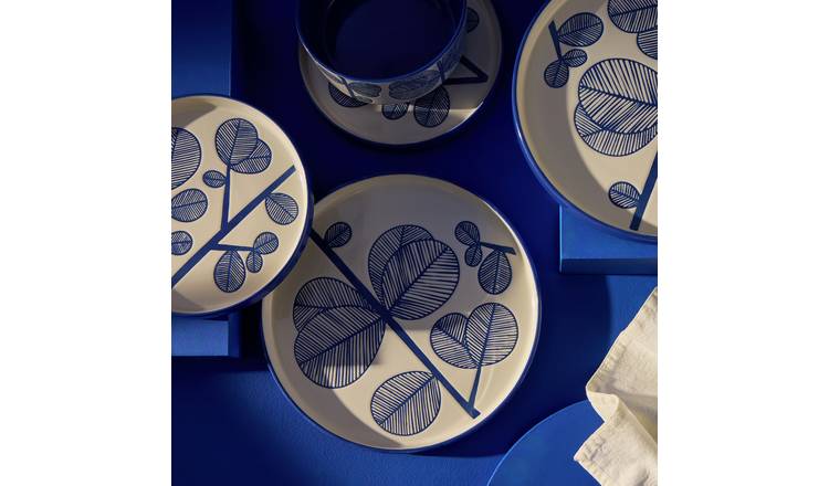 Habitat Blue Leaf 12 Piece Stoneware Dinner Set- Blue