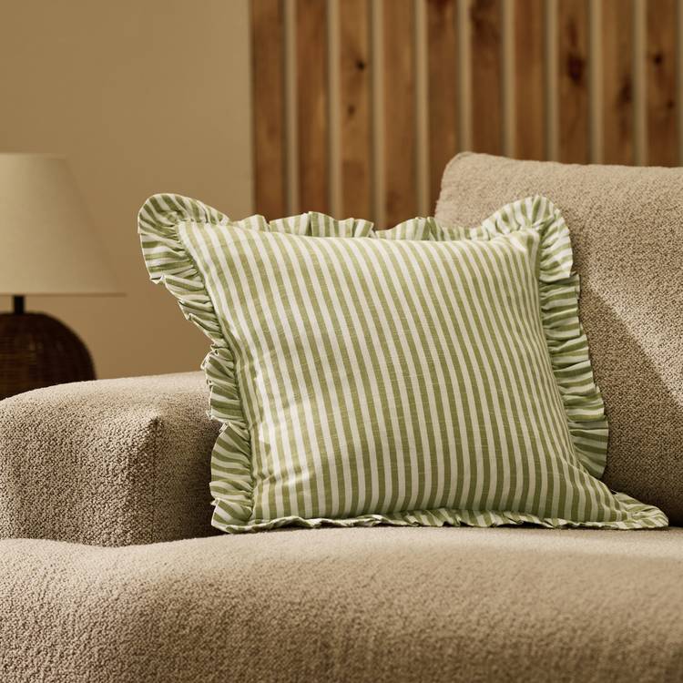 Habitat Stripe Ruffle Cushion - Olive - 43x43cm 0