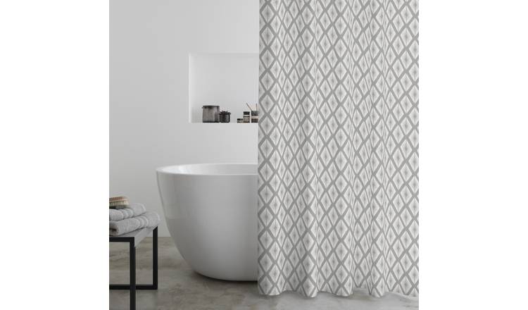 Catherine Lansfield Diamond Tile Shower Curtain-Silver Grey