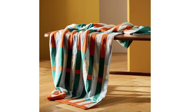 Habitat Midcentury Knitted Throw - Teal & Rust - 125x150cm