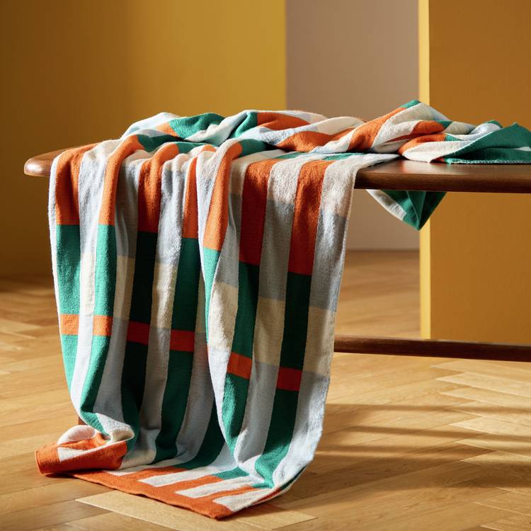 Habitat Midcentury Knitted Throw - Teal & Rust - 125x150cm 0