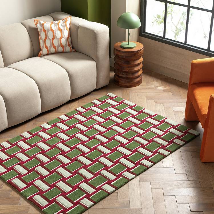 Habitat Mid Century Burgundy Wool Cut Pile Rug - 230x160cm 0