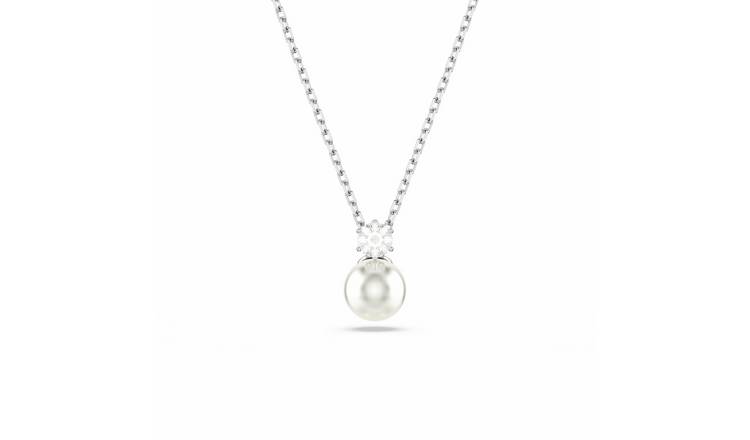 Swarovski Rhodium Plated Matrix Pearl Pendant Necklace
